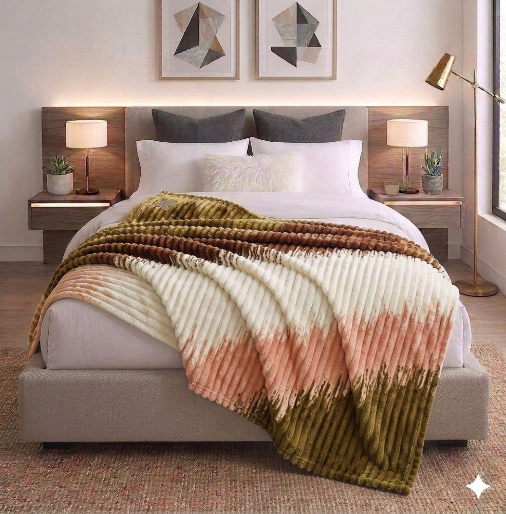 Luxury Reversible Faux Fur Throw Blanket – Multicolor Gradient Pattern - myhomestore.com.pk