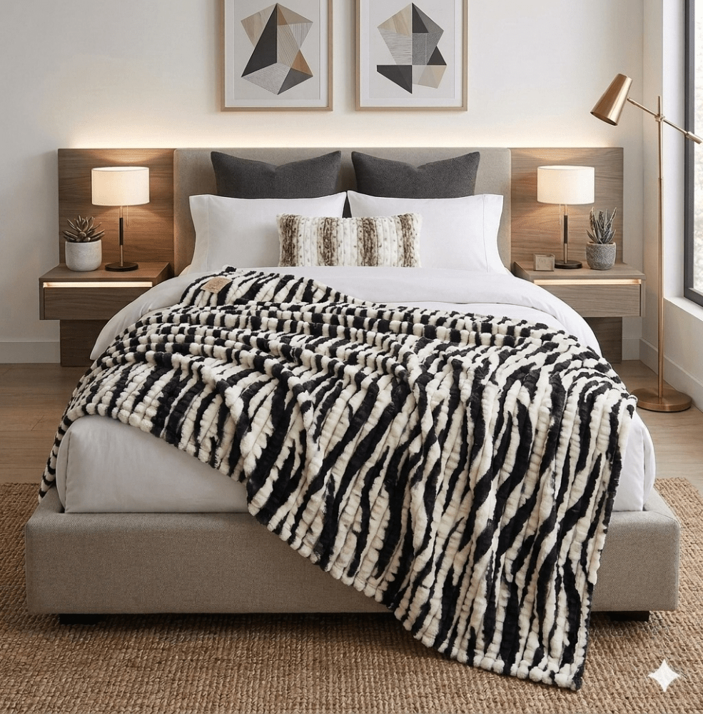 Luxury Reversible Faux Fur Throw Blanket – Zebra Stripe Pattern - myhomestore.com.pk