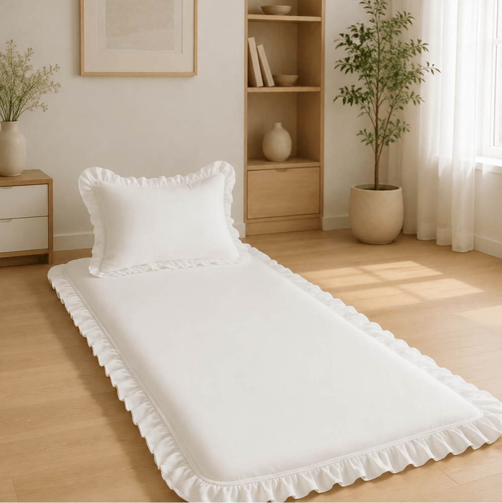 Luxury Ruffled Floor Mattress with Pillow - myhomestore.com.pk