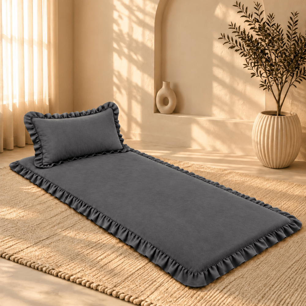 Luxury Ruffled Floor Mattress with Pillow - myhomestore.com.pk
