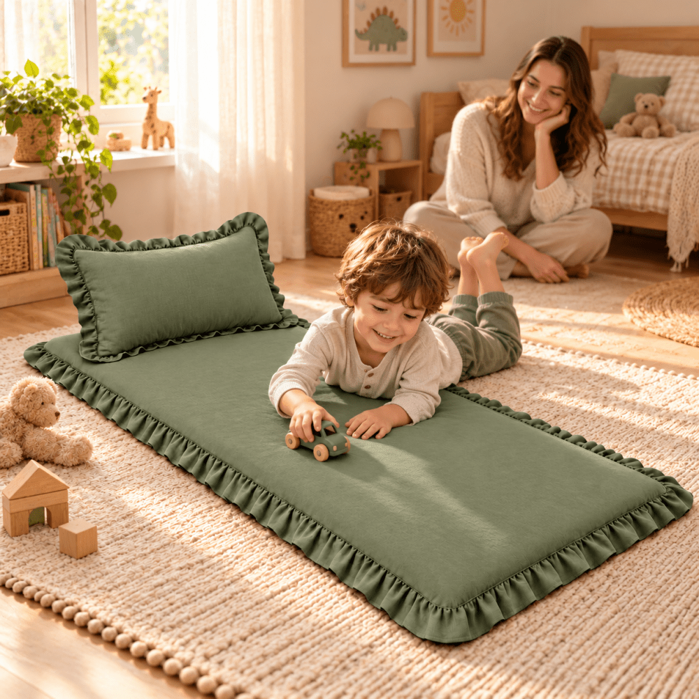 Luxury Ruffled Floor Mattress with Pillow - myhomestore.com.pk