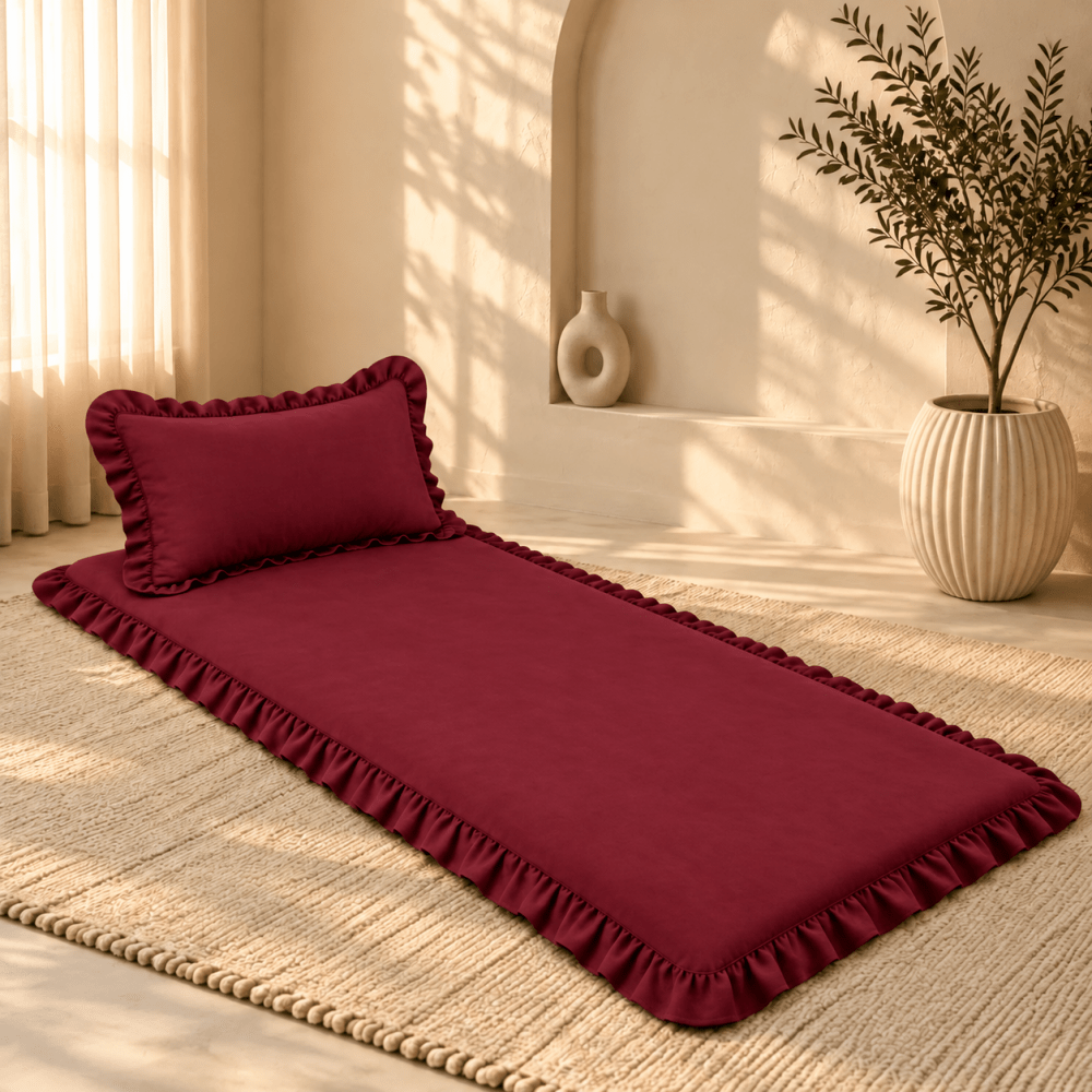 Luxury Ruffled Floor Mattress with Pillow - myhomestore.com.pk