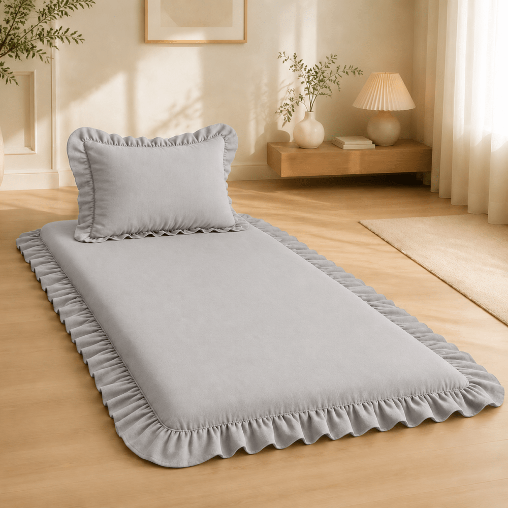 Luxury Ruffled Floor Mattress with Pillow - myhomestore.com.pk