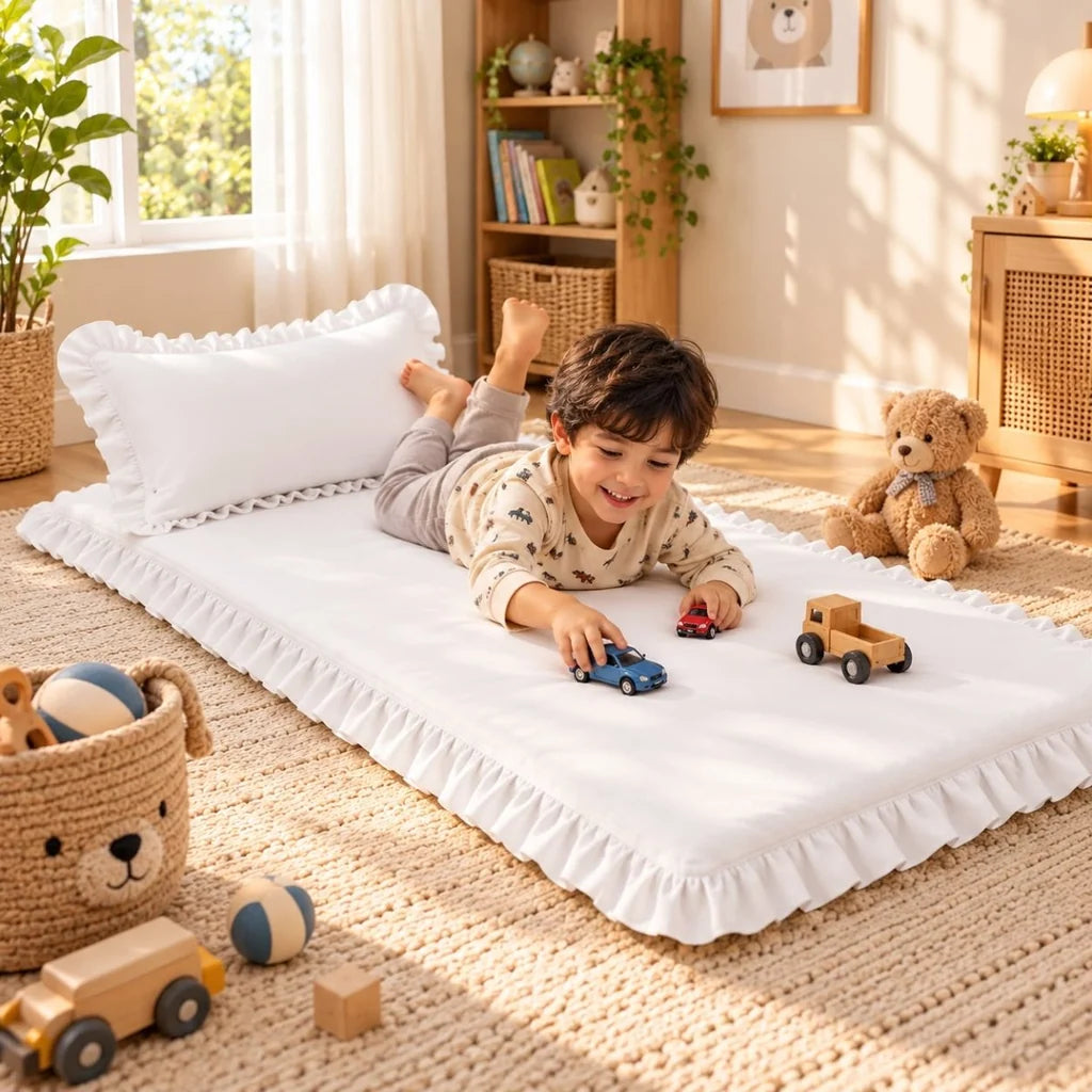 Luxury Ruffled Floor Mattress with Pillow