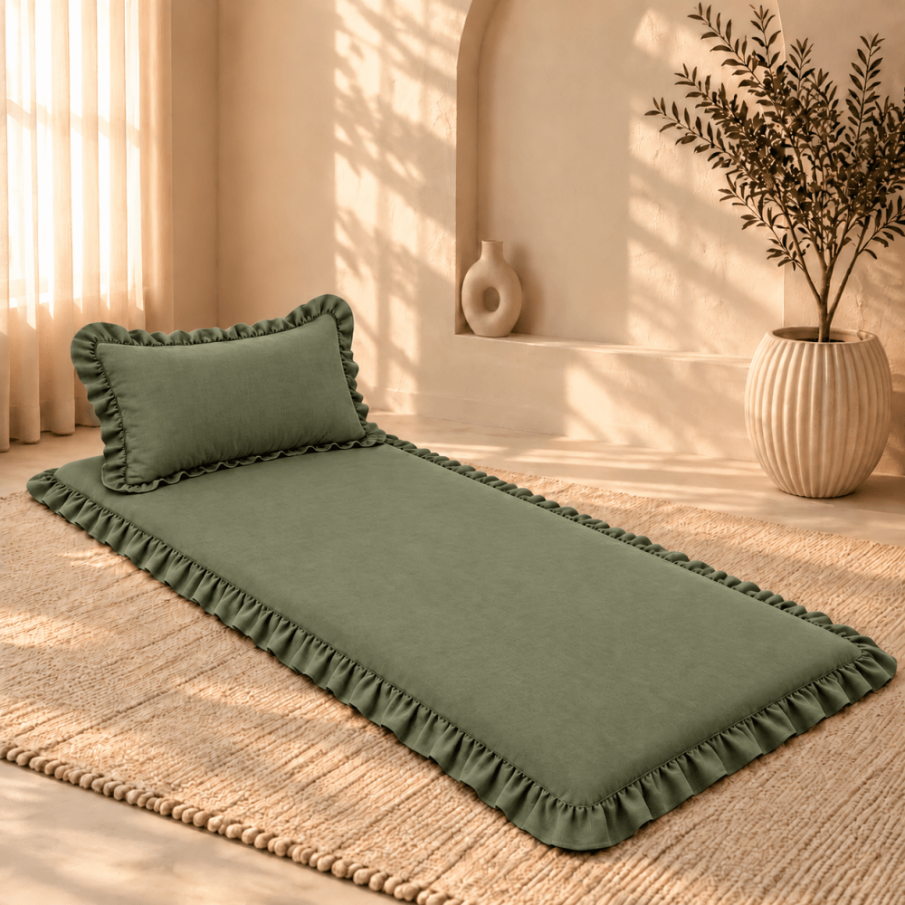 Luxury Ruffled Floor Mattress with Pillow - myhomestore.com.pk