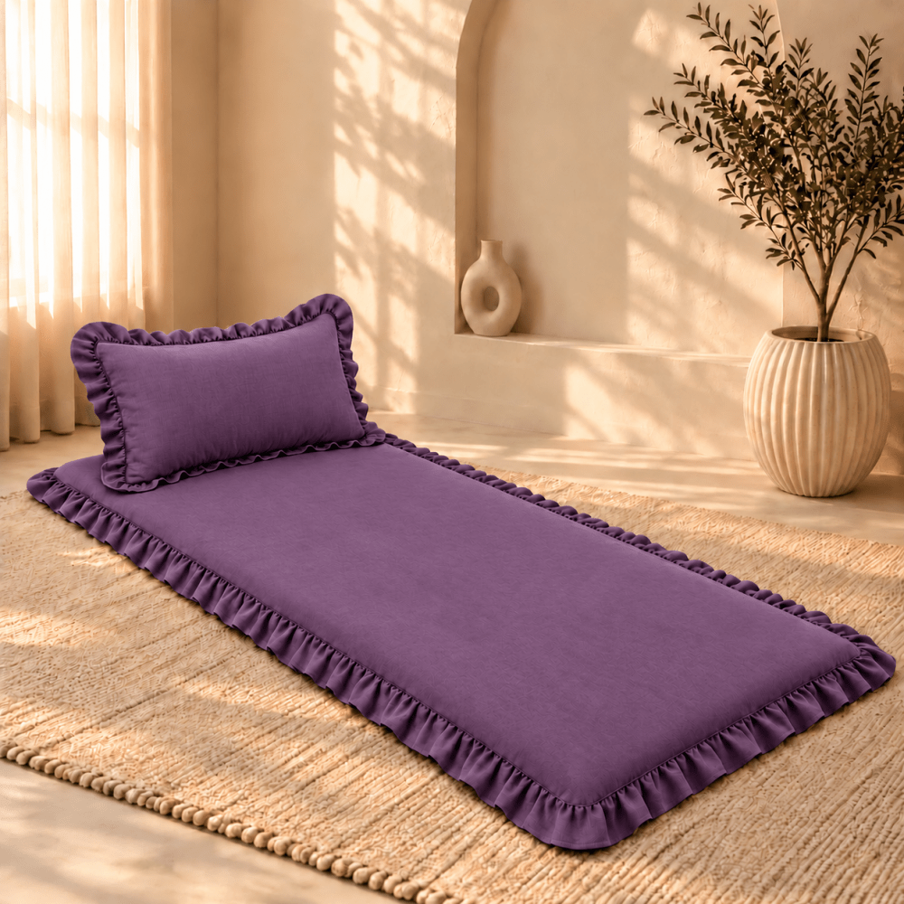 Luxury Ruffled Floor Mattress with Pillow - myhomestore.com.pk