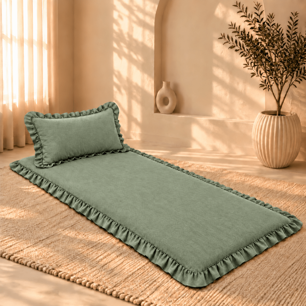 Luxury Ruffled Floor Mattress with Pillow - myhomestore.com.pk