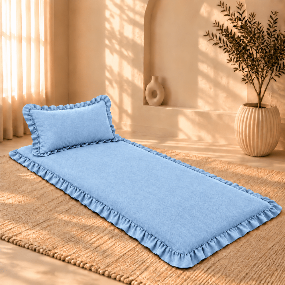 Luxury Ruffled Floor Mattress with Pillow - myhomestore.com.pk