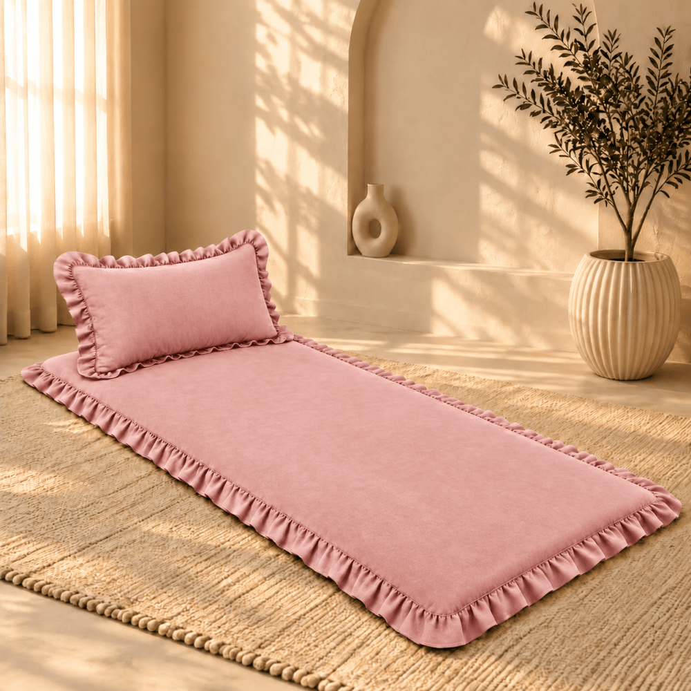 Luxury Ruffled Floor Mattress with Pillow - myhomestore.com.pk
