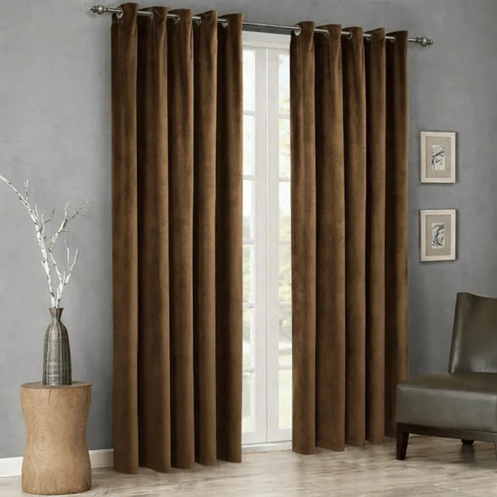 Luxury Velvet Curtains Pack of 2 – Chocolate Brown - myhomestore.com.pk