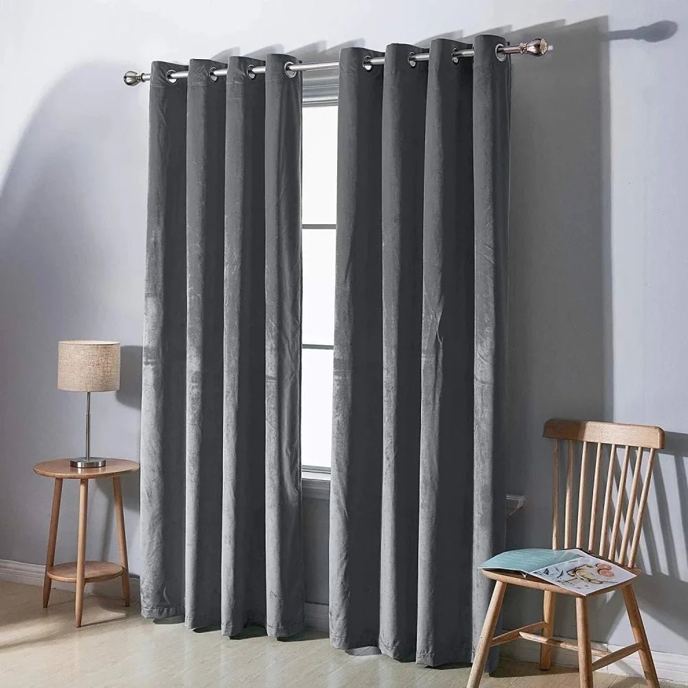 Luxury Velvet Curtains Pack of 2 – Grey - myhomestore.com.pk
