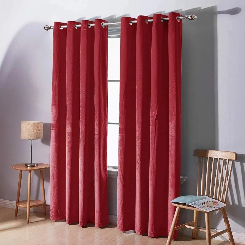Luxury Velvet Curtains Pack of 2 – Red - myhomestore.com.pk