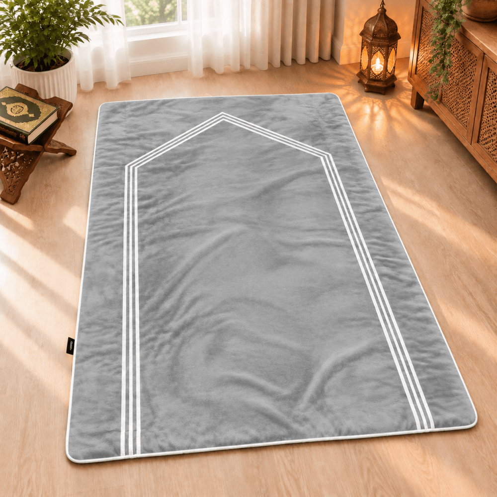 Luxury Velvet Grey Prayer Mat - myhomestore.com.pk
