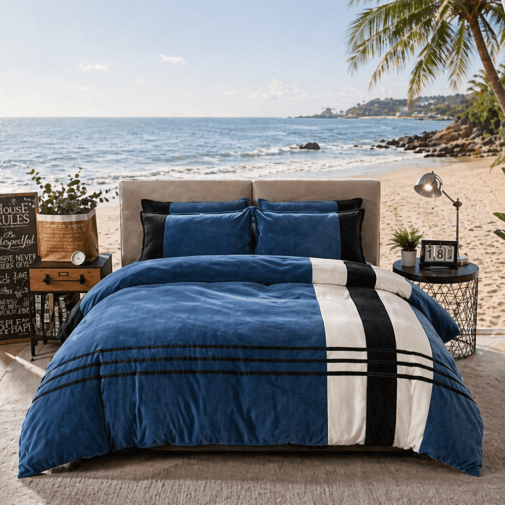 Luxury Velvet Stripe Duvet Set - myhomestore.com.pk