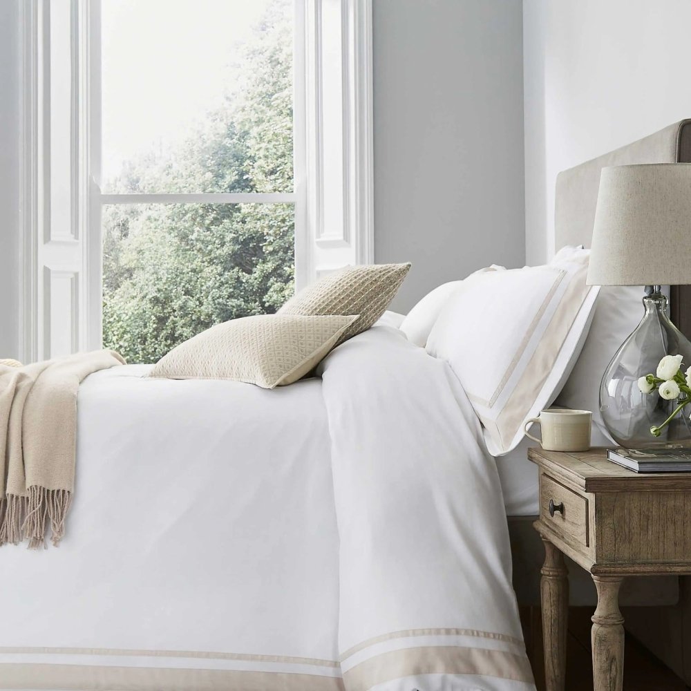 Luxury White Duvet Cover Set with Beige Border - myhomestore.com.pk