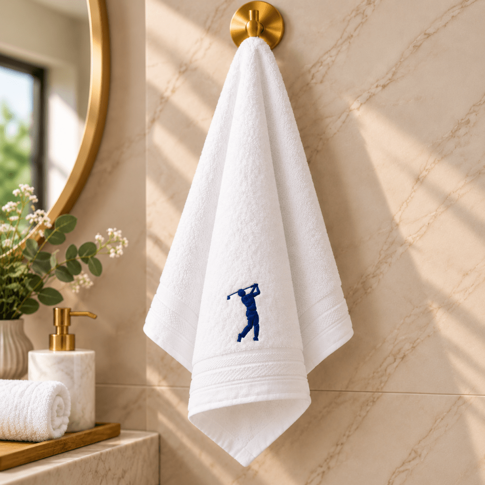 Luxury White Golf Embroidered Bath Towel - myhomestore.com.pk