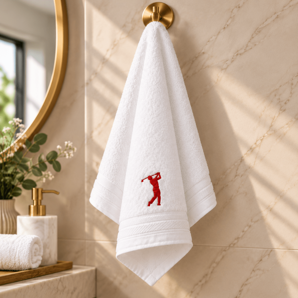 Luxury White Golf Embroidered Bath Towel - myhomestore.com.pk