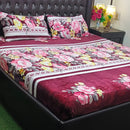Maroon & White Bloom Pattern Fleece Bed Set - myhomestore.com.pk