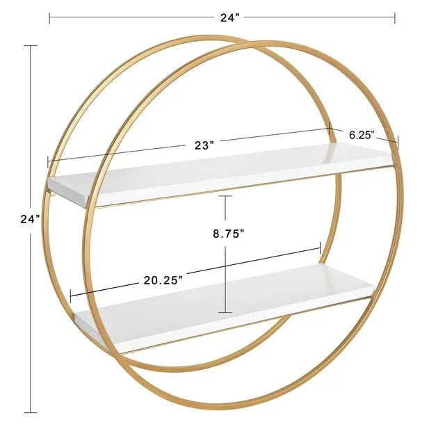 MDF and Metal Round Wall Shelf, White/Gold 24" Diameter - myhomestore.com.pk