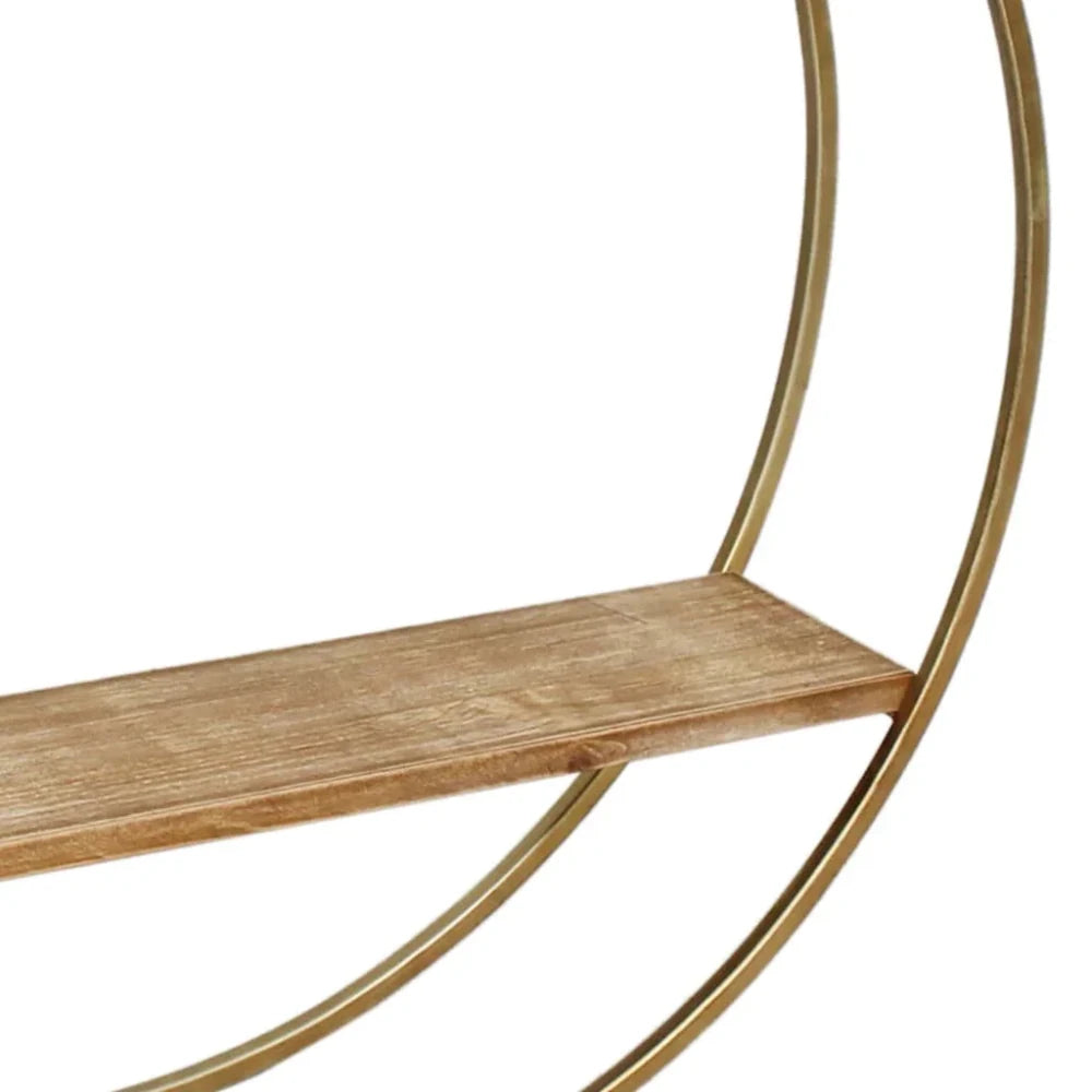MDF Metal Wall Shelf with 2 Open Shelves, Brown and Gold - myhomestore.com.pk