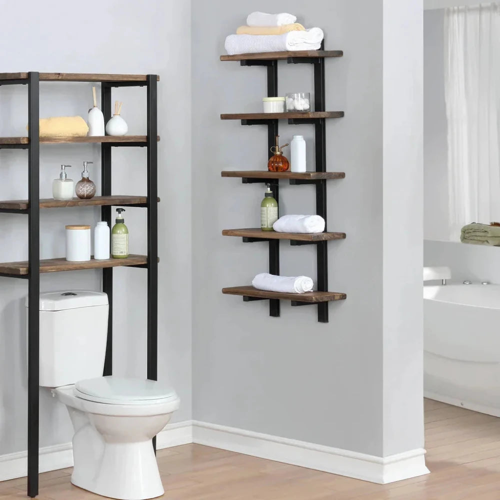 Metal and Solid Wood Bath Wall Shelf - myhomestore.com.pk