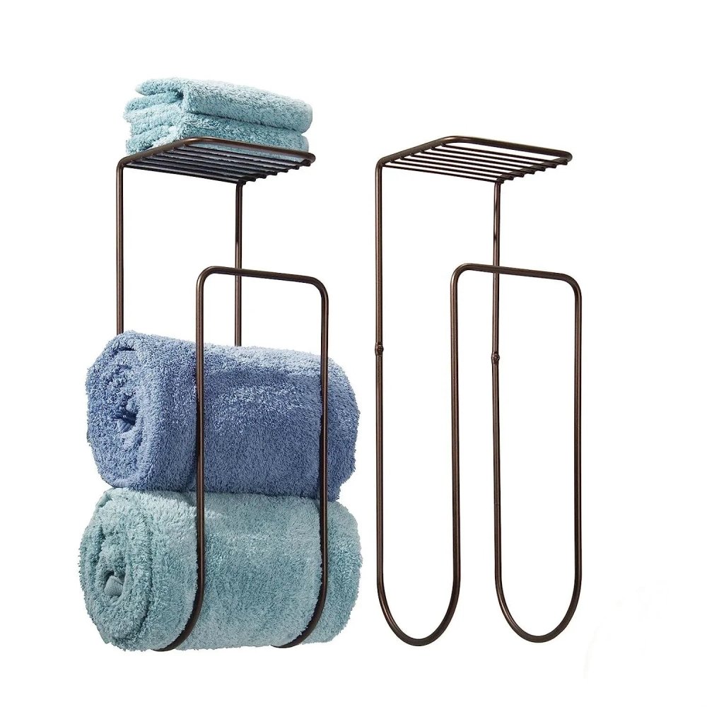Metal Wall Mount Towel Rack Organizer with Storage Shelf - myhomestore.com.pk