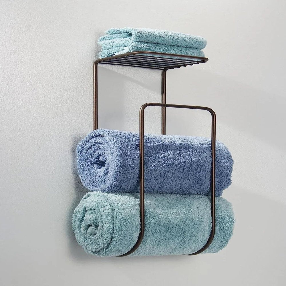 Metal Wall Mount Towel Rack Organizer with Storage Shelf - myhomestore.com.pk