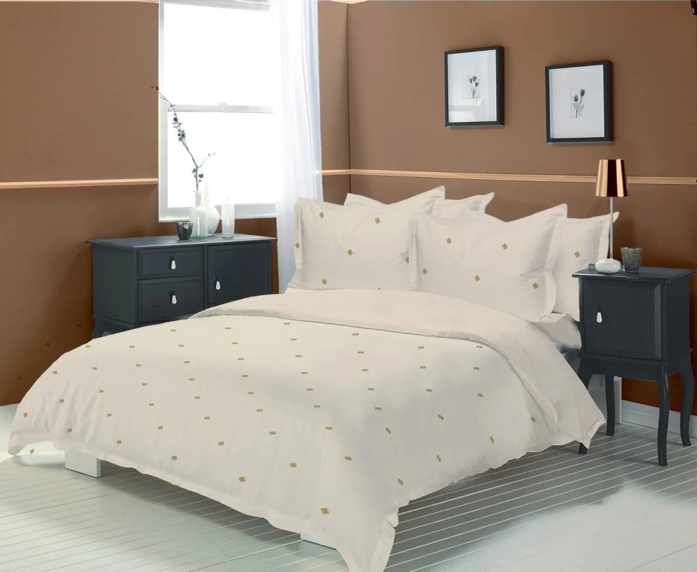 Minimalist Gold Dot Embroidered Bedsheet - myhomestore.com.pk