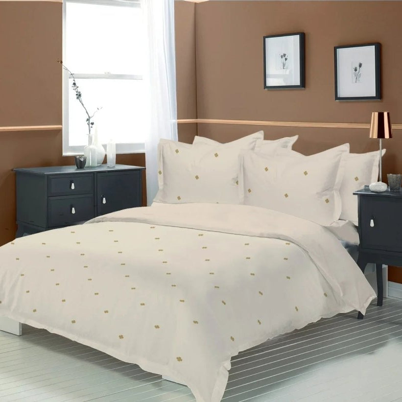 Minimalist Gold Dot Embroidered Bedsheet - myhomestore.com.pk