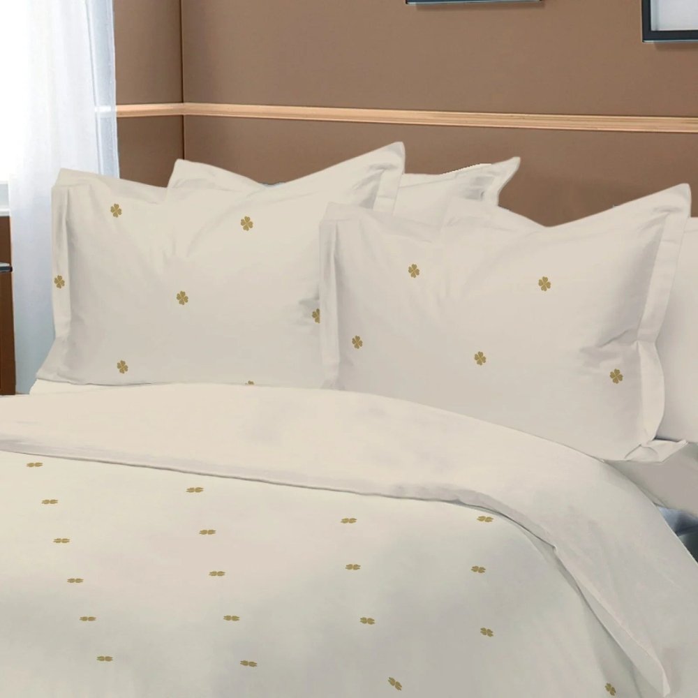 Minimalist Gold Dot Embroidered Bedsheet - myhomestore.com.pk