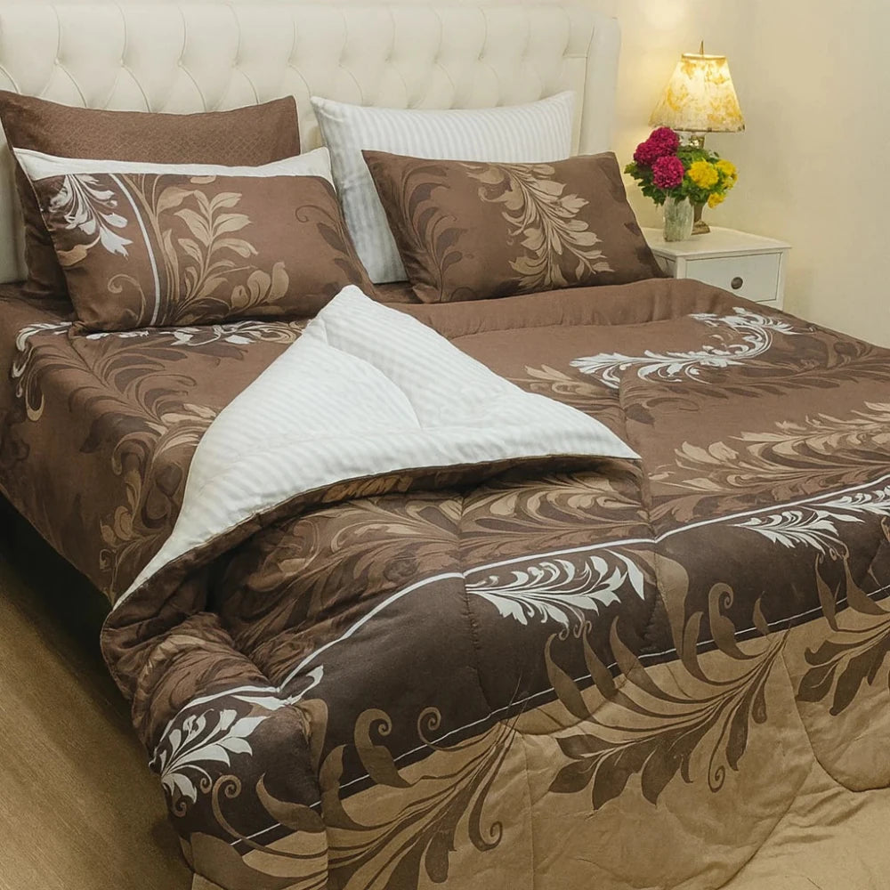 Modern Brown Floral Quilt Set – Cozy Bedroom Style - myhomestore.com.pk