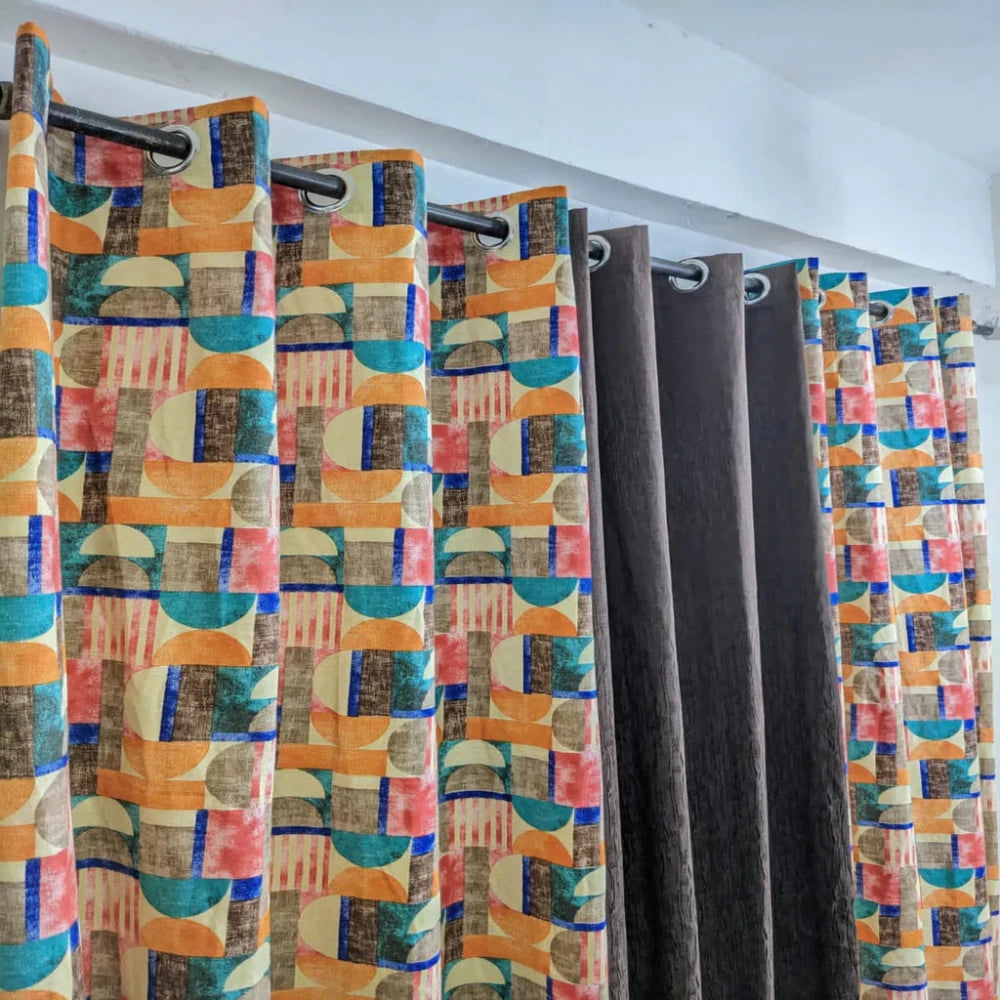 Modern Geo Print Cotton Duck Curtains - myhomestore.com.pk