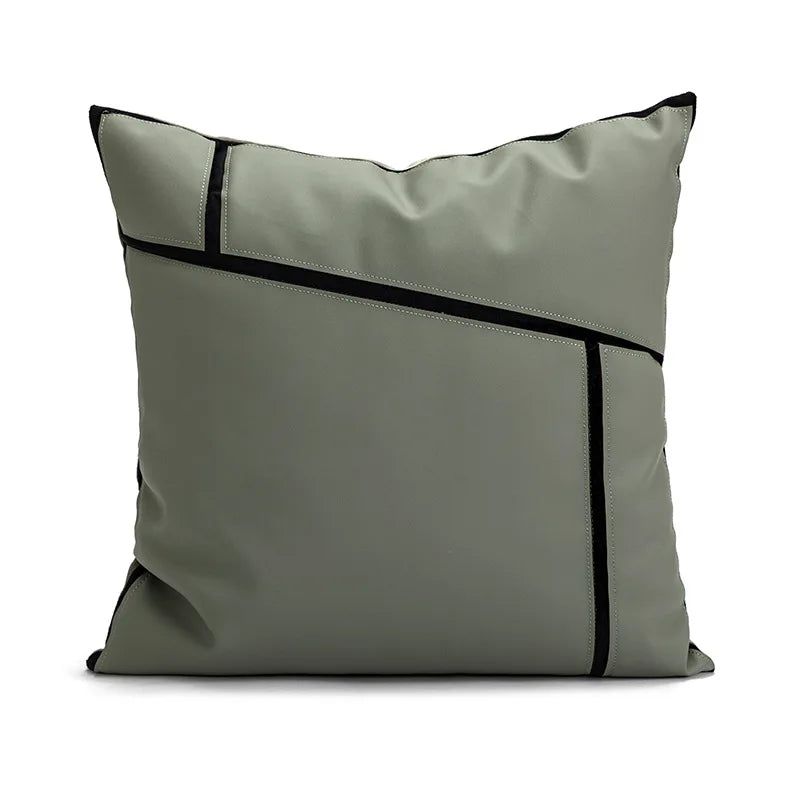 Modern Line Faux Leather Cushion Cover – Sage Grey & Black - myhomestore.com.pk