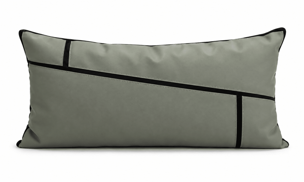 Modern Line Faux Leather Cushion Cover – Sage Grey & Black - myhomestore.com.pk