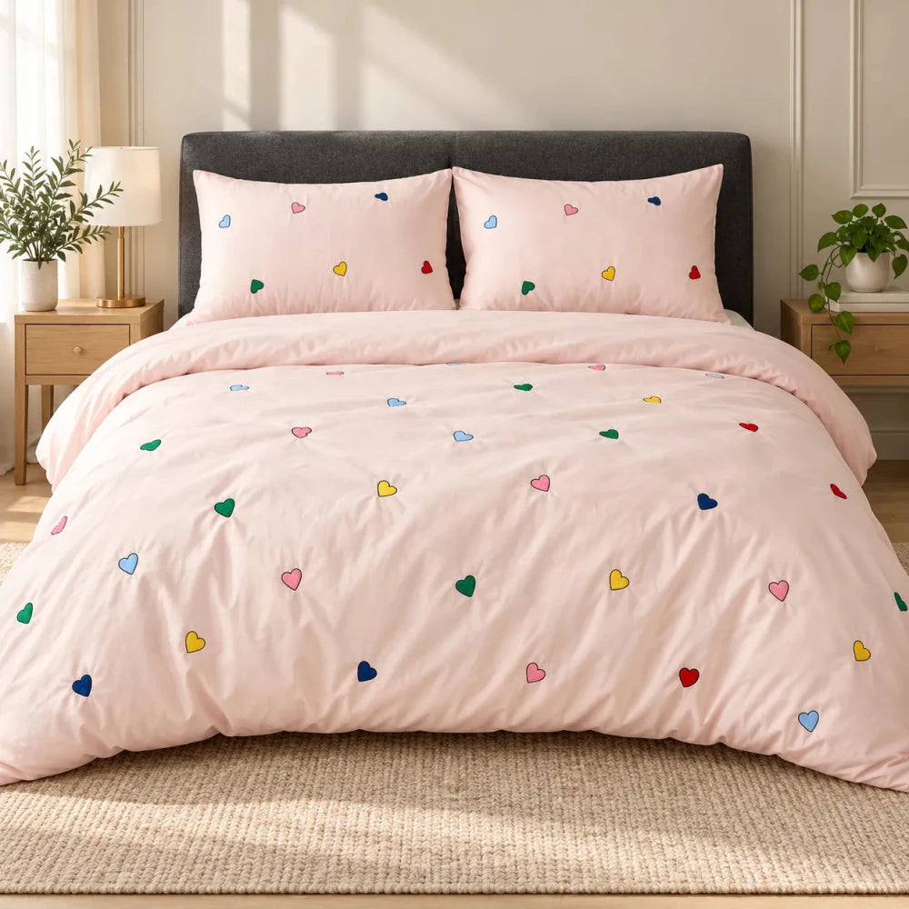 Multi Heart Embroidered Bedding Set - myhomestore.com.pk