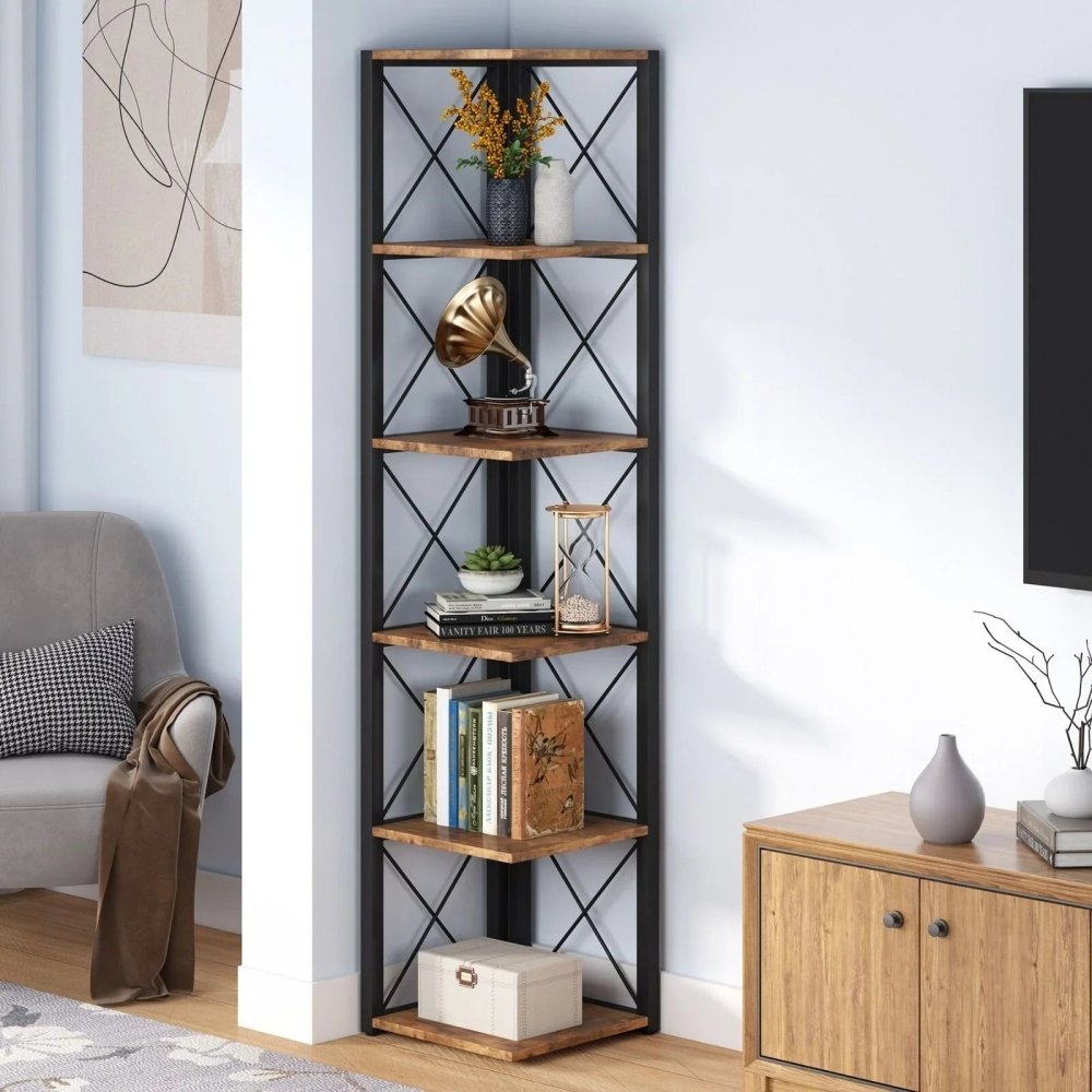 Multi - use 6 Tier Bookshelf Bookcase Mini Storage Rack Corner Shelf Home Decor - myhomestore.com.pk