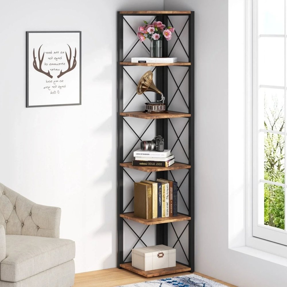 Multi - use 6 Tier Bookshelf Bookcase Mini Storage Rack Corner Shelf Home Decor - myhomestore.com.pk