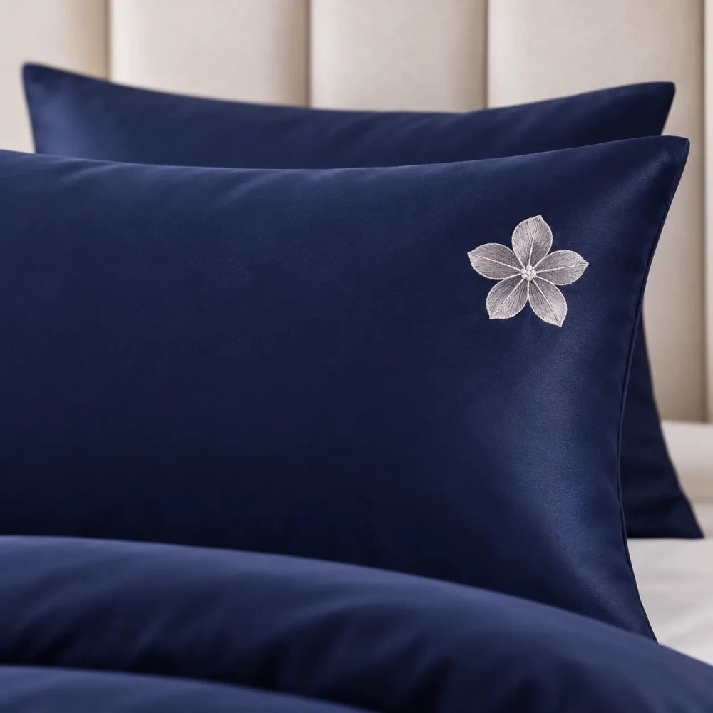 Navy Blue Floral Embroidered Bedding Set - myhomestore.com.pk
