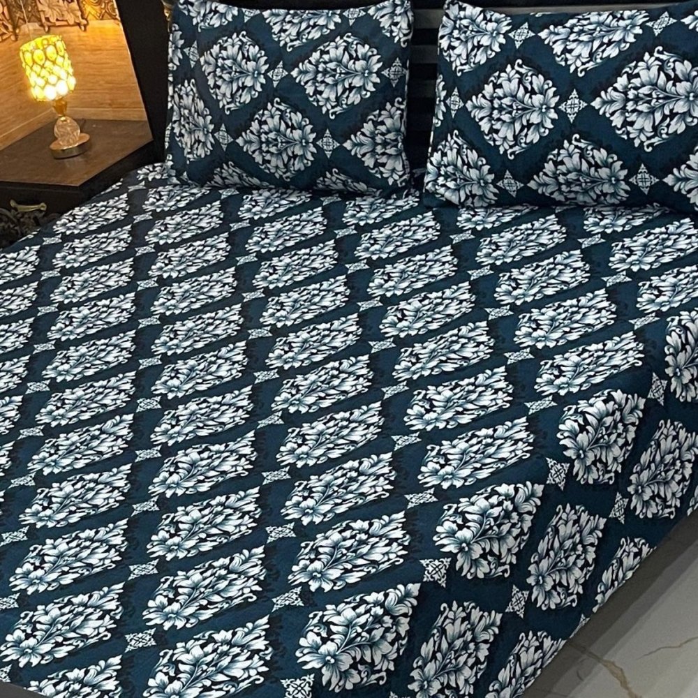 Navy Floral Print Bedsheet – King Size - myhomestore.com.pk