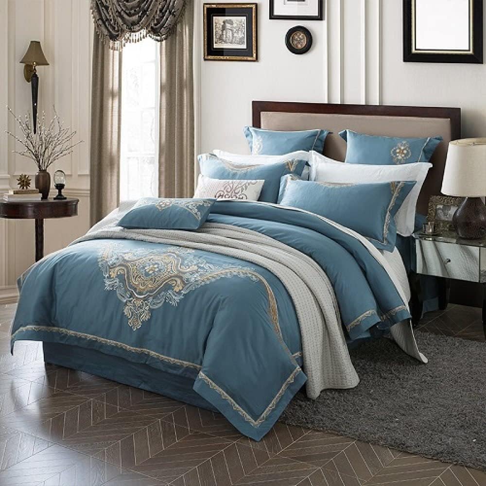 Navy Stitch Embroidery Duvet Set - myhomestore.com.pk