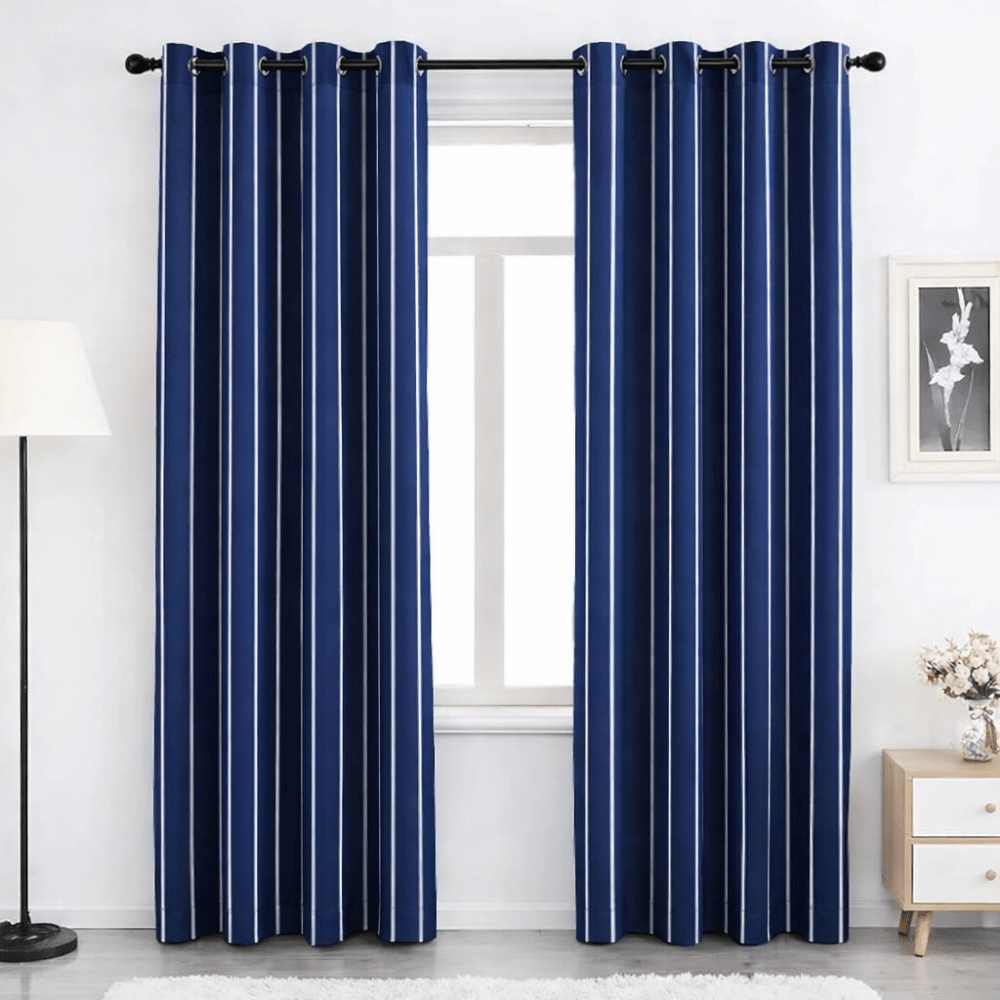 Navy & white Printed Curtain - myhomestore.com.pk