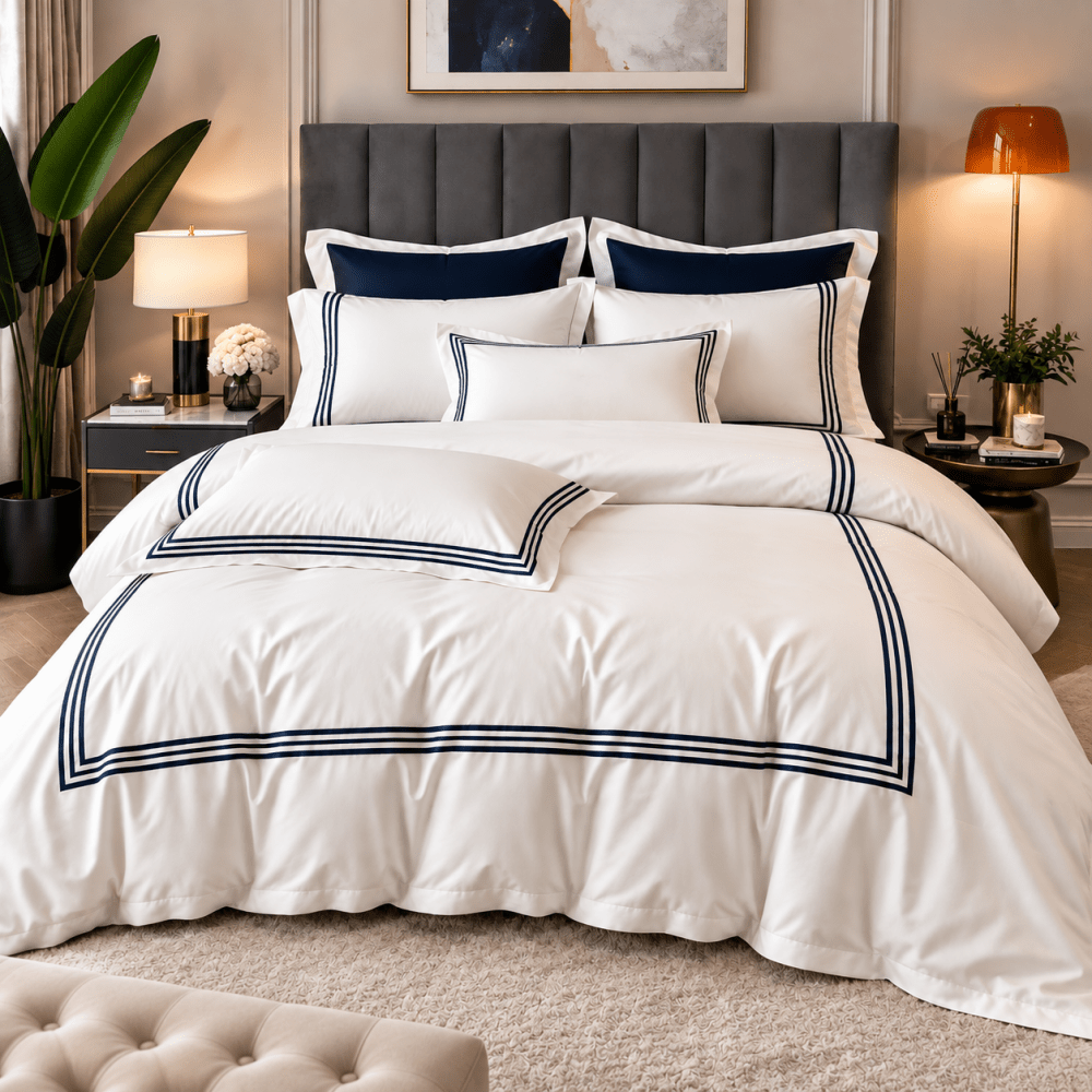 New Embroidered Luxury Baratta Stitch Triple Line Duvet Set - myhomestore.com.pk