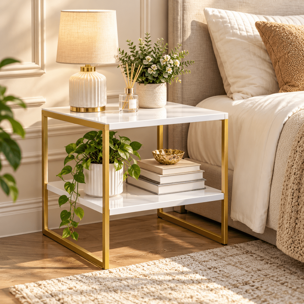 Night Stand with 2 Tier Storage Shelf for Living Room - myhomestore.com.pk