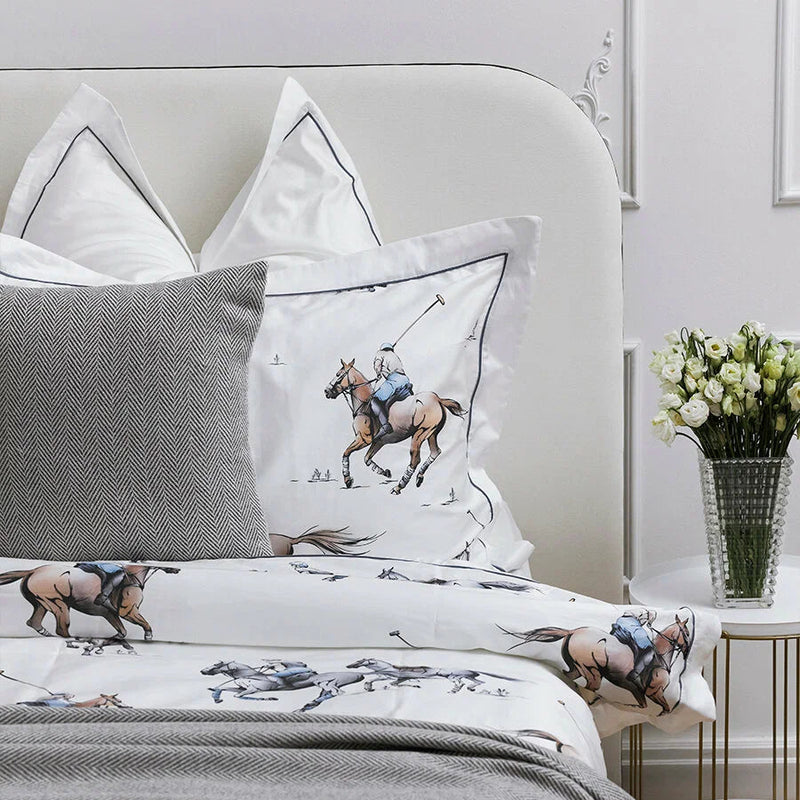 Luxury Polo-Themed Cotton Bedding Set – Elegant Equestrian Design