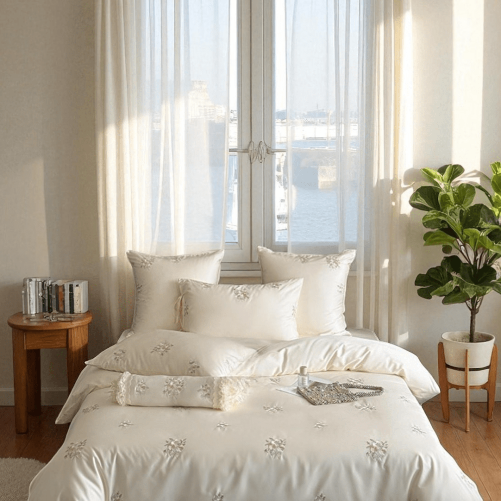 Pearl Bloom Embroidery Duvet Set - myhomestore.com.pk