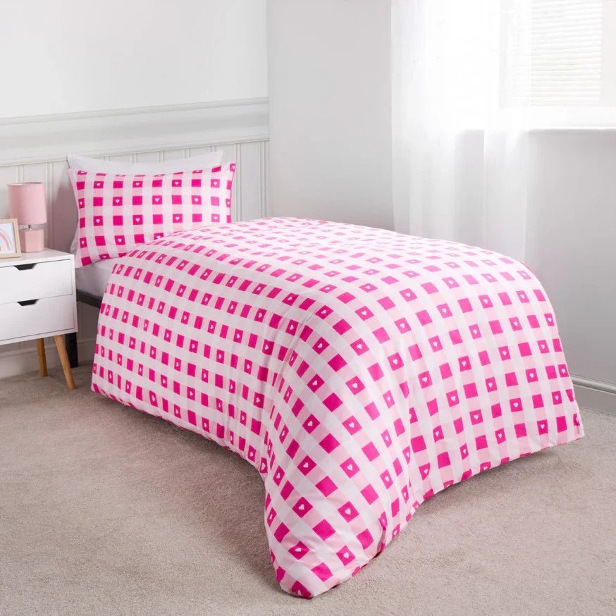 Pink Check Printed Bedspread - myhomestore.com.pk