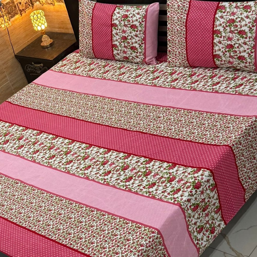 Pink Floral Print Bedsheet – King Size - myhomestore.com.pk