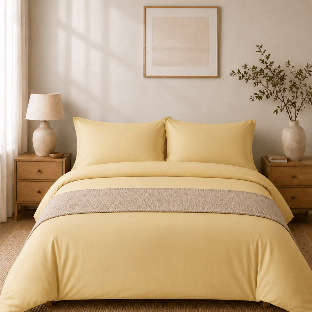 Plain Dyed Duvet Cover Set – Light Yellow - myhomestore.com.pk