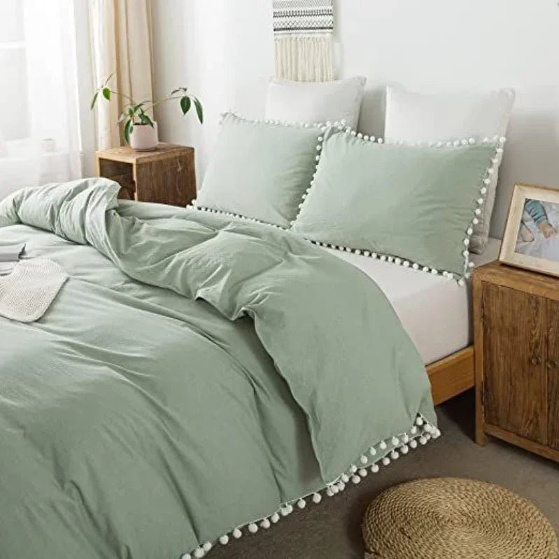 Plain Dyed Duvet with pom pom lace - myhomestore.com.pk