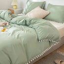 Plain Dyed Duvet with pom pom lace - myhomestore.com.pk